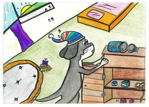 Buchseite: Mimi sucht in einem bunten Zimmer